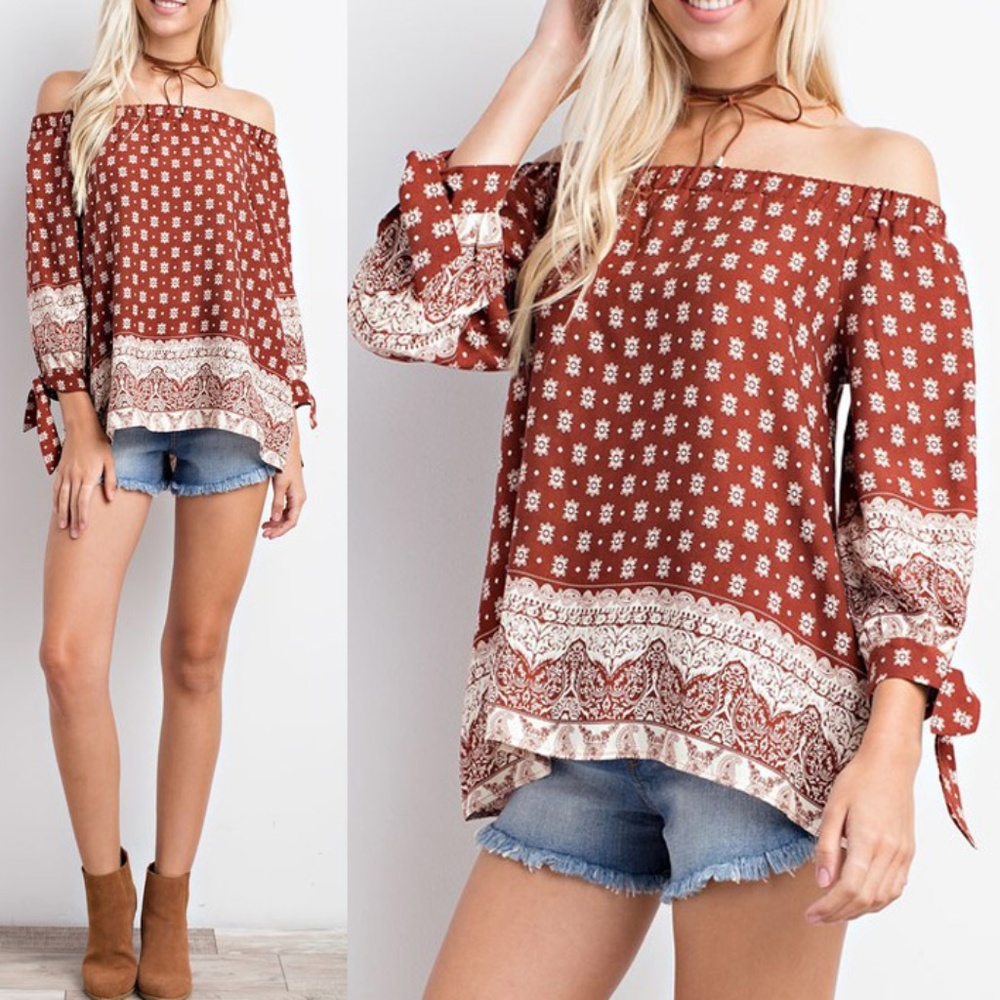 New Off the Shoulder Top Tie Sleeves Boho - Picture 1 of 5